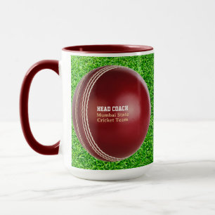 Test Match Red Cricket Ball with Custom Text Mug