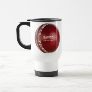 Test Match Red Cricket Ball with Custom Text Travel Mug