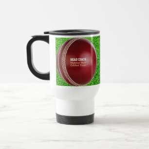 Test Match Red Cricket Ball with Custom Text Travel Mug