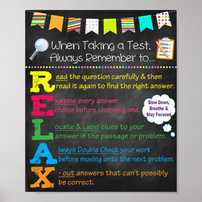 Test Taking Tips Classroom Poster (Front)