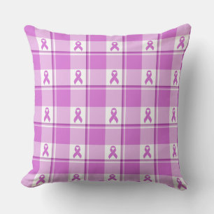 Testicular Cancer Awareness Plaid Purple Ribbon Cushion