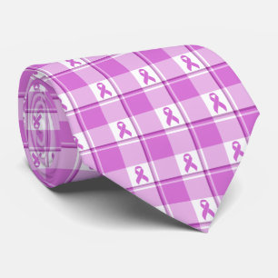 Testicular Cancer Awareness Plaid Purple Ribbon Tie