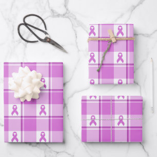 Testicular Cancer Awareness Plaid Purple Ribbon Wrapping Paper Sheet
