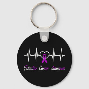 Testicular Cancer Awareness Warrior Heartbeat Purp Key Ring
