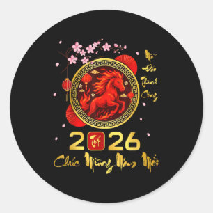 Tet 2026 Vietnamese Year Horse Lunar Chinese New Y Classic Round Sticker
