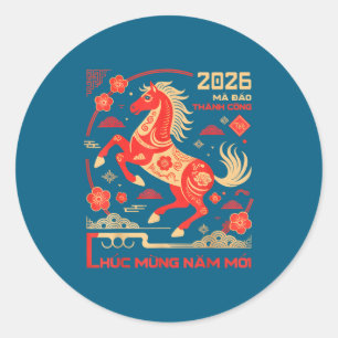 Tet 2026 Year Of The Horse Vietnamese Lunar New Ye Classic Round Sticker