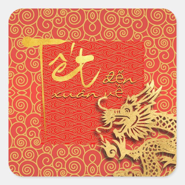 Tet comes Spring Vietnamese Dragon New Year 2024 S Square Sticker (Front)