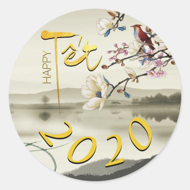 Tet Hoa Anh Dao Vietnamese New Year Round S Classic Round Sticker (Front)