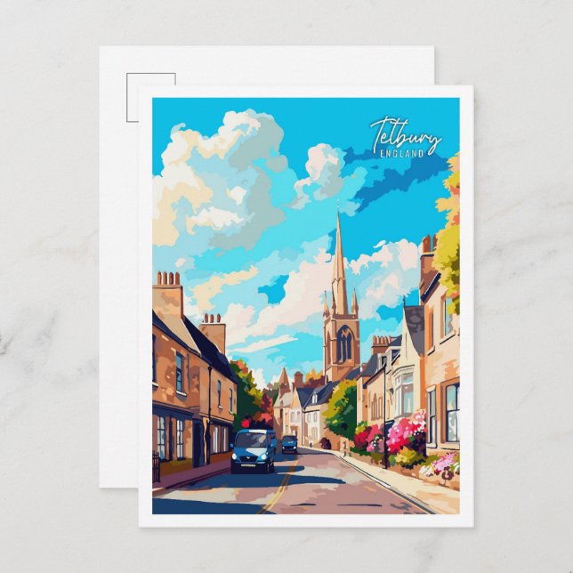 Tetbury England Art vintage travel illustration Postcard (Front/Back)