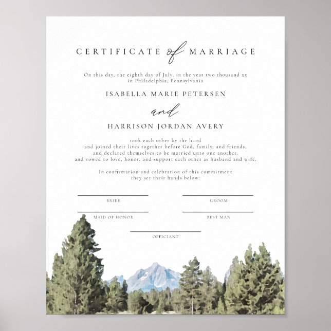 TETON National Park Marriage Certificate Keepsake Poster (Front)