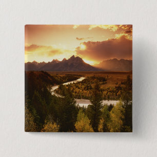 Teton Range at sunset, from Snake River 15 Cm Square Badge