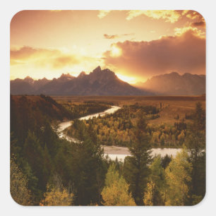 Teton Range at sunset, from Snake River Square Sticker