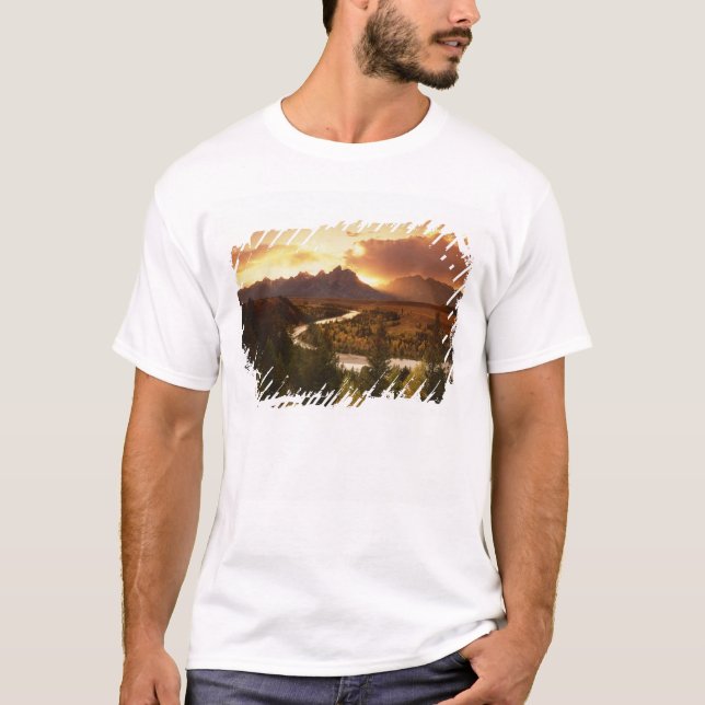 Teton Range at sunset, from Snake River T-Shirt (Front)