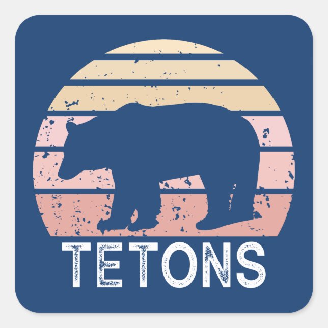 Tetons Retro Bear Square Sticker (Front)