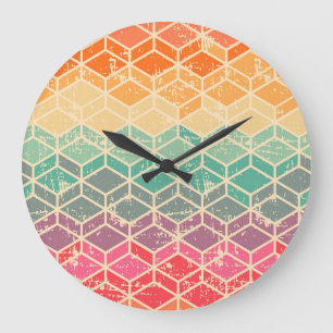 Tetragonal Geometric Grunge Seamless Pattern Large Clock