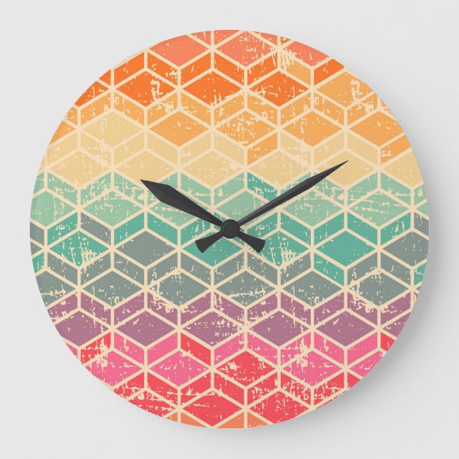 Tetragonal Geometric Grunge Seamless Pattern Large Clock (Front)