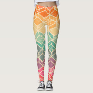 Tetragonal Geometric Grunge Seamless Pattern Leggings