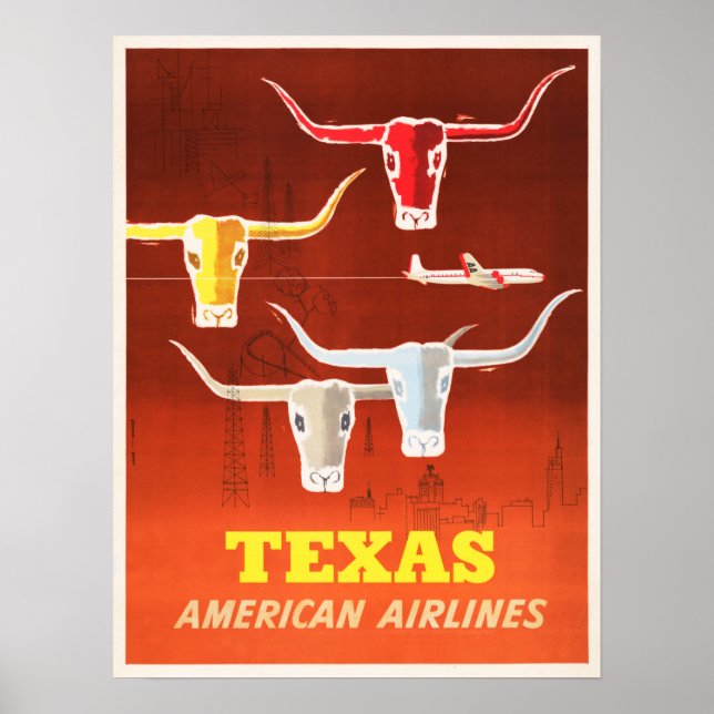 TEXAS AMERICA Austin Longhorns Vintage Airlines Poster (Front)