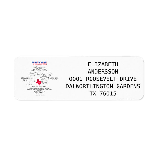 Texas American state on a map and useful info (Front)