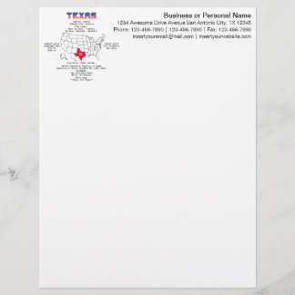 Texas American state on a map and useful info Custom Letterhead