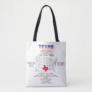 Texas American state on a map and useful info Tote Bag