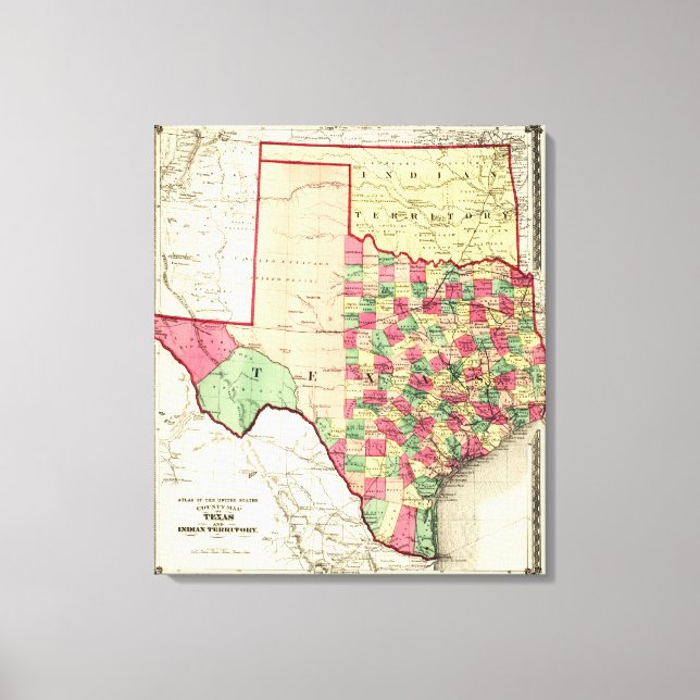 Texas and Indian TerritoryPanoramic Map Canvas Print (Front)
