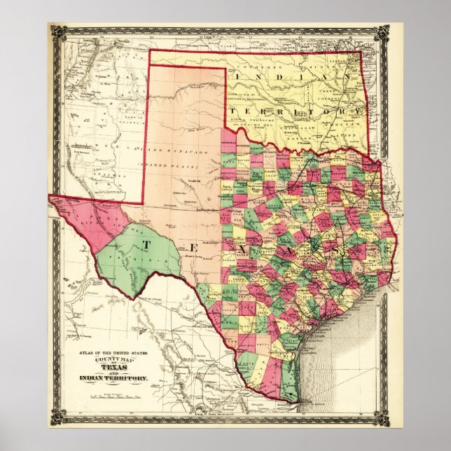 Texas and Indian TerritoryPanoramic Map Poster (Front)