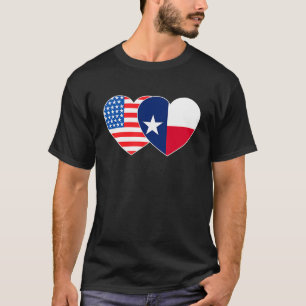 Texas and USA Flag Twin Heart for Texan Americans  T-Shirt