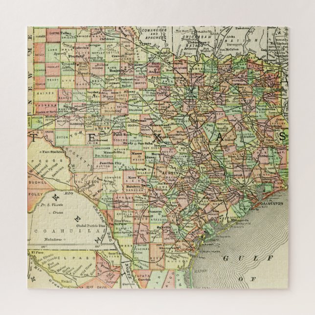 Texas Antique Map Colourful Lone Star State Alamo Jigsaw Puzzle (Vertical)