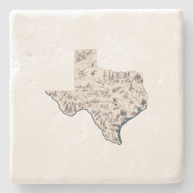 Texas Antique Picture Map Vintage State Chart Stone Coaster (Front)