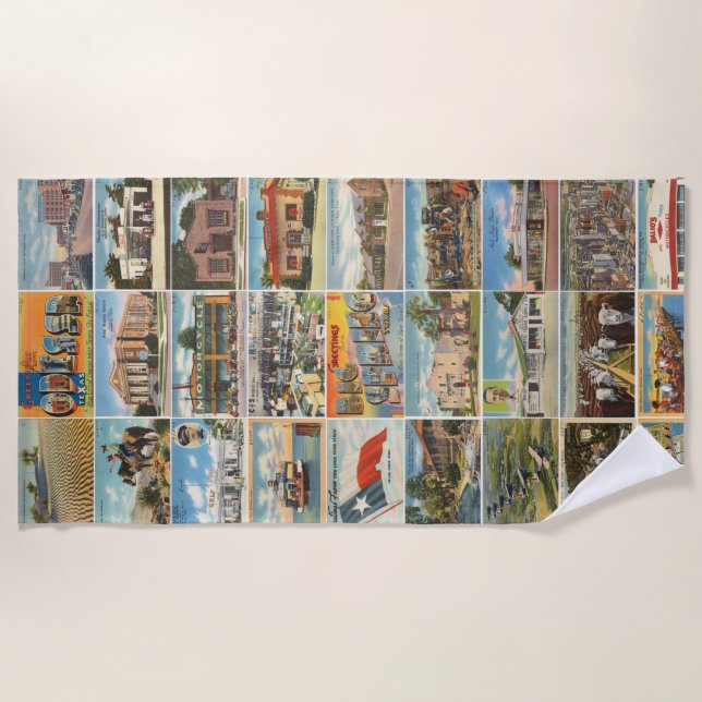Texas Antique Postcard Beach Towel (Front)