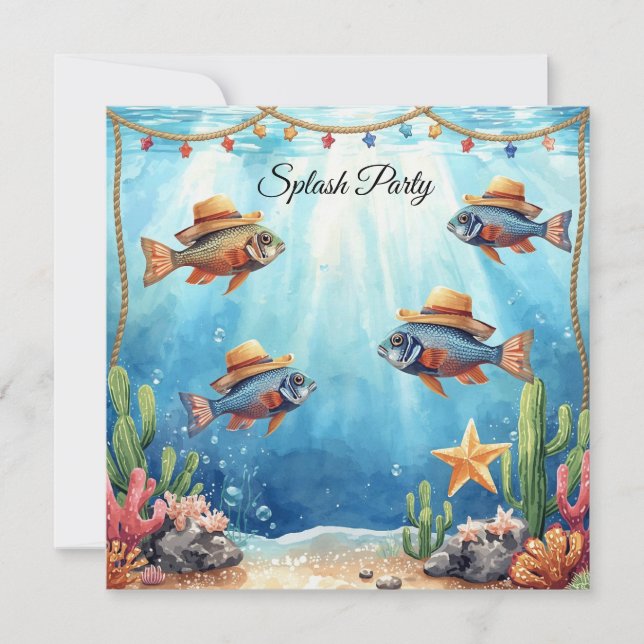 Texas Aquarium Cowboy Fish Party Invitation  (Front)