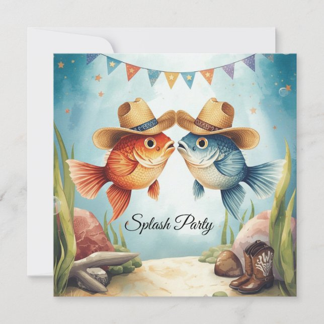 Texas Aquarium Cowboy Fish Party Invitation  (Front)