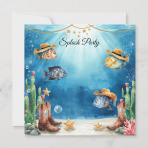 Texas Aquarium Cowboy Fish Party Invitation 