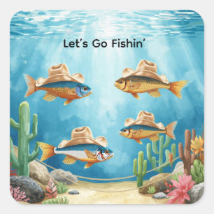 Texas Aquarium Cowboy Fish Party Napkins  Square Sticker