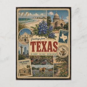 Texas Authentic Vintage Style Postcard