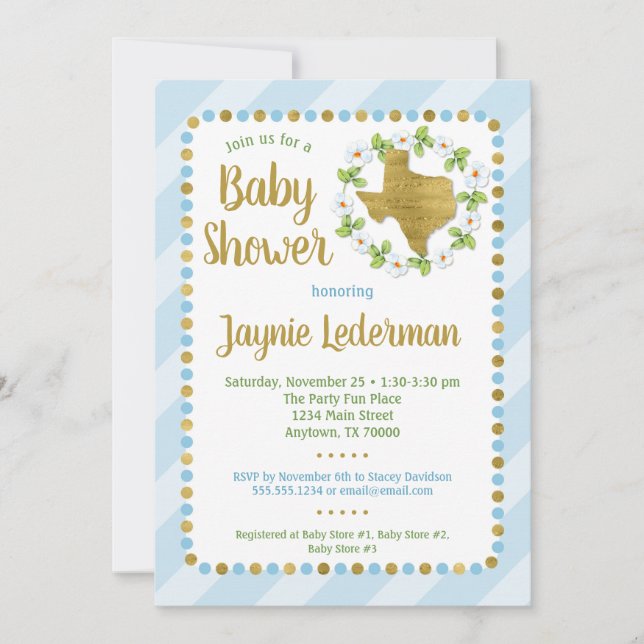 Texas Baby Shower Invitation Blue Gold Boys (Front)