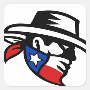 Texas Bandit Cowboy Side Retro Square Sticker