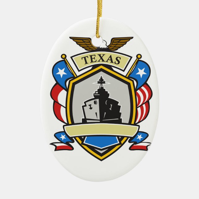 Texas Battleship Emblem Retro Ceramic Tree Decoration (Front)
