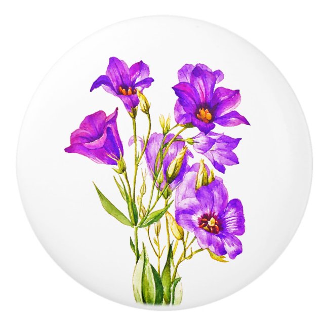 Texas Bluebells Eustoma Russellianum Ceramic Knob (Front)