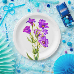 Texas Bluebells Eustoma Russellianum Watercolor Paper Plate
