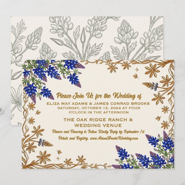 Texas Bluebonnet Botanical Wedding Invitation (Front/Back)