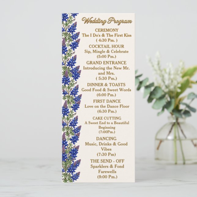 Texas Bluebonnet Floral Wedding Program Programme (Standing Front)