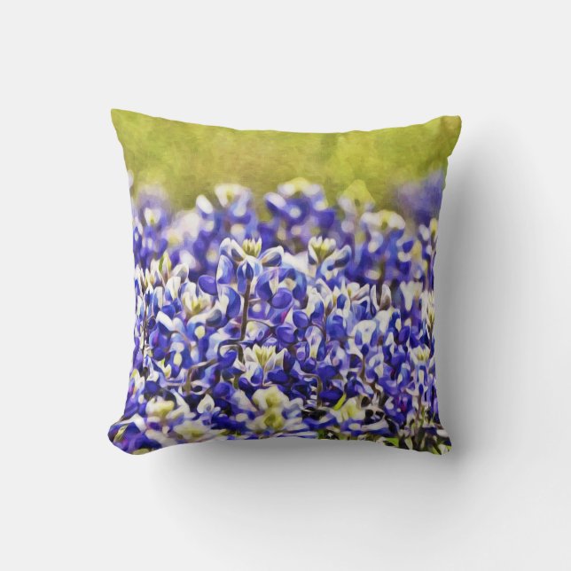 Texas Bluebonnet Flower Art Throw Pillow (Front)