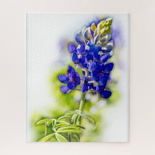 Texas Bluebonnet Flower on White with Graphics Jigsaw Puzzle (Vertical)