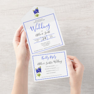 Texas Bluebonnet Flowers, Modern Wedding All In One Invitation