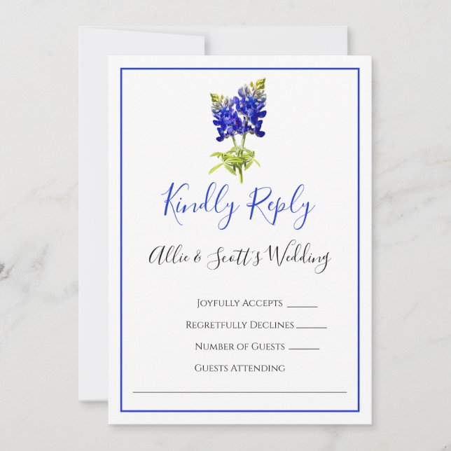 Texas Bluebonnet Flowers, Modern Wedding RSVP Invitation (Front)
