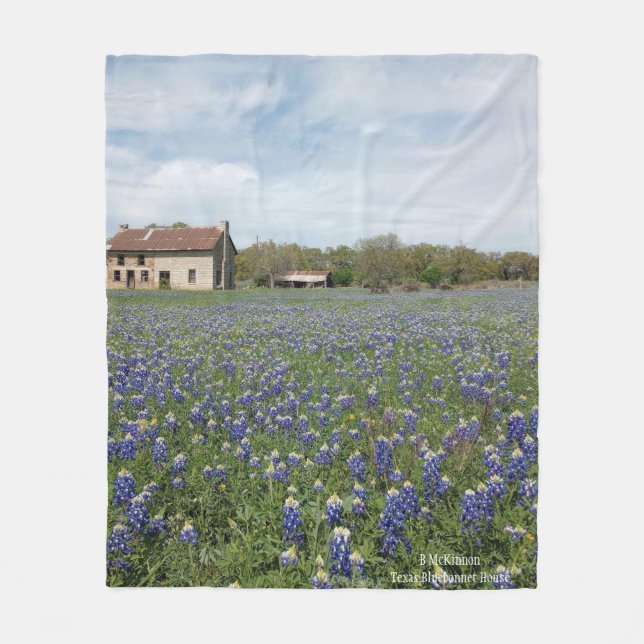 Texas Bluebonnet House Fleece Blanket (Front)