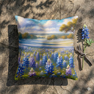 Texas Bluebonnet Meadow Landscape Cushion