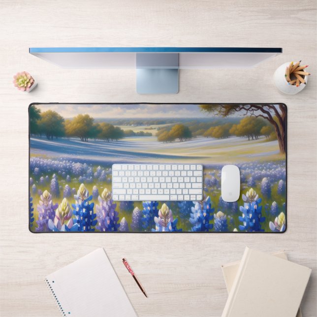 Texas Bluebonnet Meadow Landscape Desk Mat (Office 1)